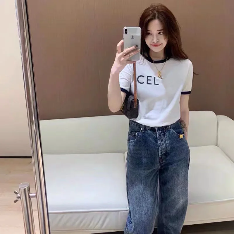 

Women's T-shirt New Summer Alphabet Printed Short Sleeve T-shirt Woman Clothing White Loose Women's Versatile Bottoming Top