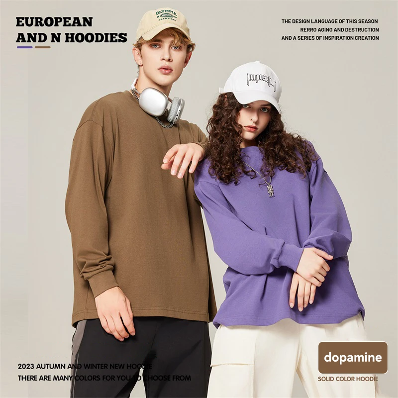 

2023 New High Quality Pullover Hoodie Long Sleeve Solid Color Fashion European Men's Round Neck Pullover Autumn Clothing