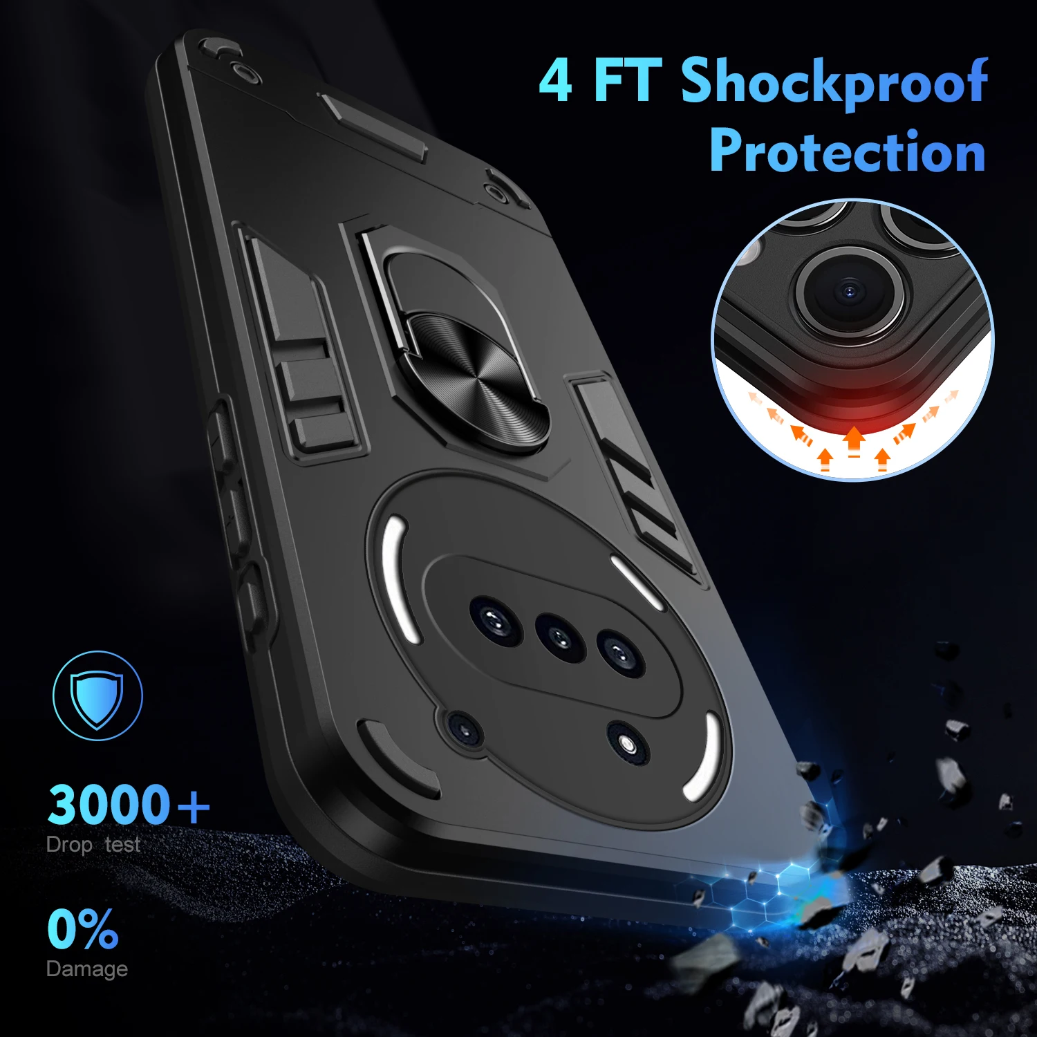 Rugged Shockproof Case with Stand & Ring Holder - Military Armor Protection