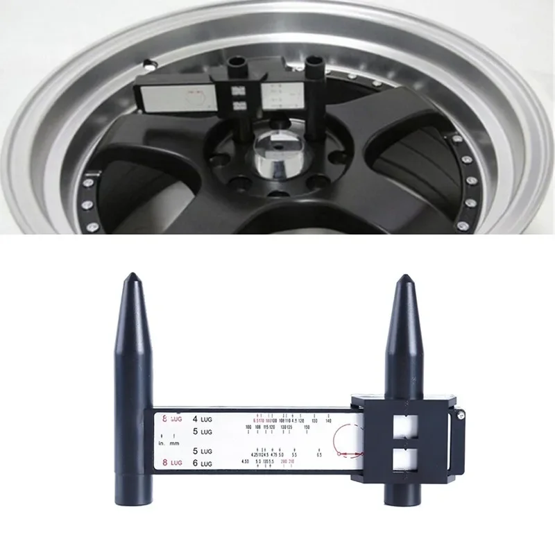 

Wheel Rim Bolt Pattern Sliding PCD Measuring Tool Gauge Ruler 8 Holes PCD Ruler Lugs Hub Pitch Measurement Tool