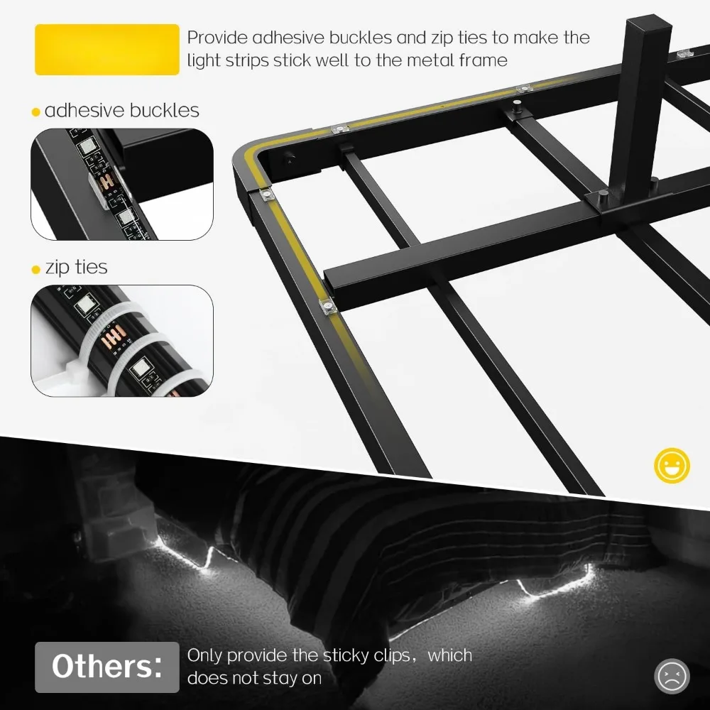 Bed Fram, King Size Floating Bed Frame, Metal Platform, with LED Light and Charging Station, No Box Spring Needed, Noise-Free 6