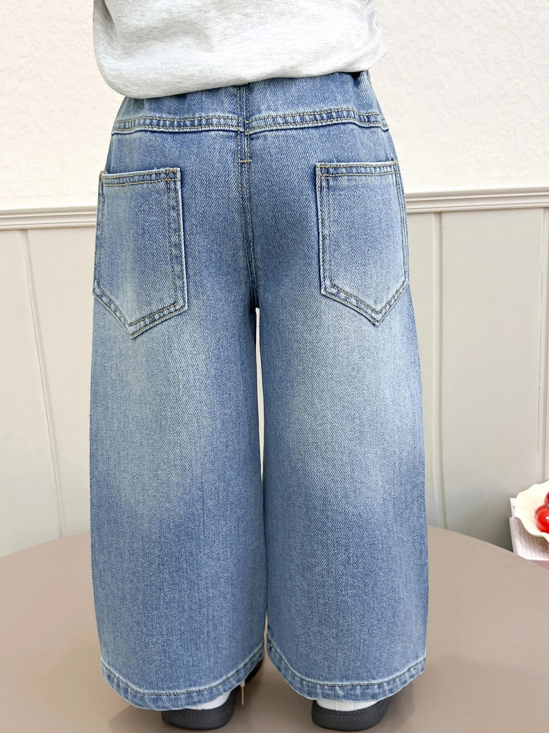 봄 가을 어린이 데님 바지 와이드 레그 소녀 어린이 유행 다이아몬드 장식 느슨한 스트레이트 레그 베이비 바지