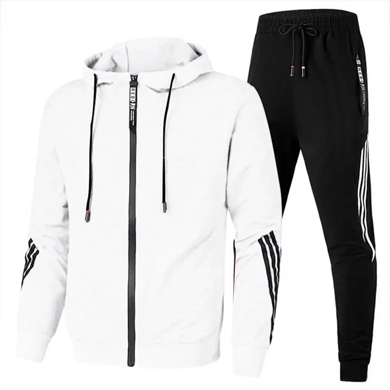 2 Pieces Set Men Hooded Clothes Pants Sweatshirt Zipper Casual Sports Suit Tracksuit Set Sports Set Outdoor Suit Set