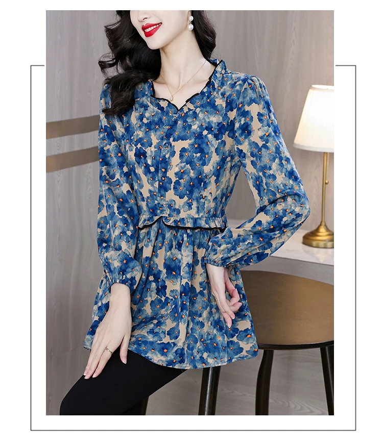 Loose Clothes Women 2024 Autumn Elegant Office Lady Button Basic Shirts Casual Retro Vintage Ruffles Tunic Peplum Tops Blouses