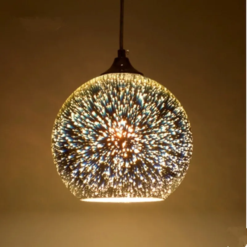 

LED Glass Ball Pendant Lamp Meteor 3D Sparklers Fireworks Colorful Ceiling Light 15/20/25/30cm Droplight Cafe Restaurant Bar