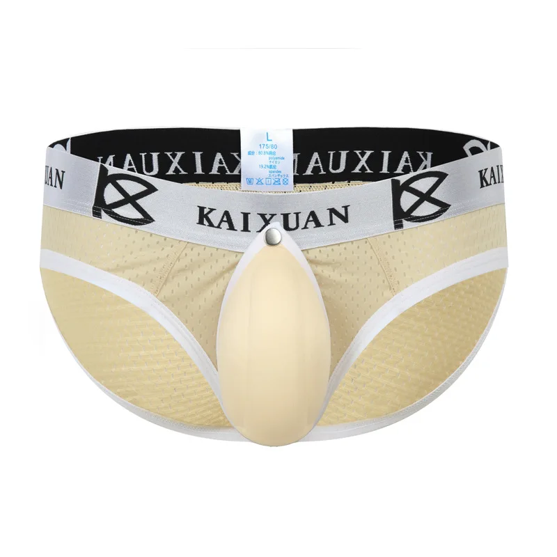 Mens Big Pouch Bulge Underwear Briefs Men Panties Removable Penis Bag Male Lingerie Ice Silk Breathable Underpants 3