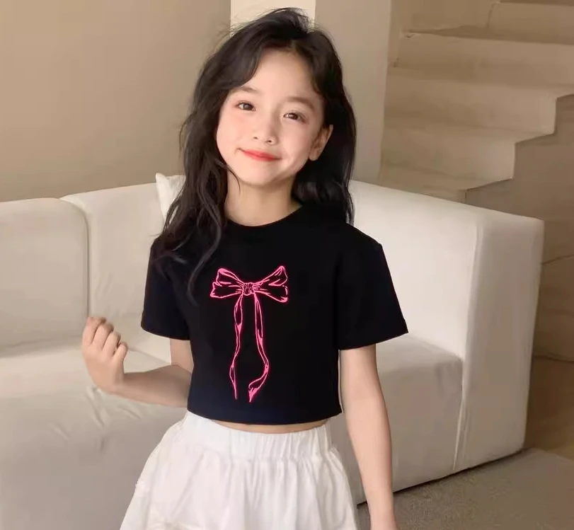 Camiseta Manga Corta Cuello Redondo Camiseta De Manga Corta Con Estampado De Estrellas Floerns Para Niña - Cuello Redondo Y Tejido Elástico Camiseta Casual Elástica