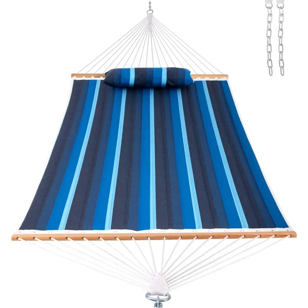 

Hammock Double Size Quilted Hammock with Hardwood Spreader Bar and Bolster Pillow for Two Person, All Weather and Fade Resistant