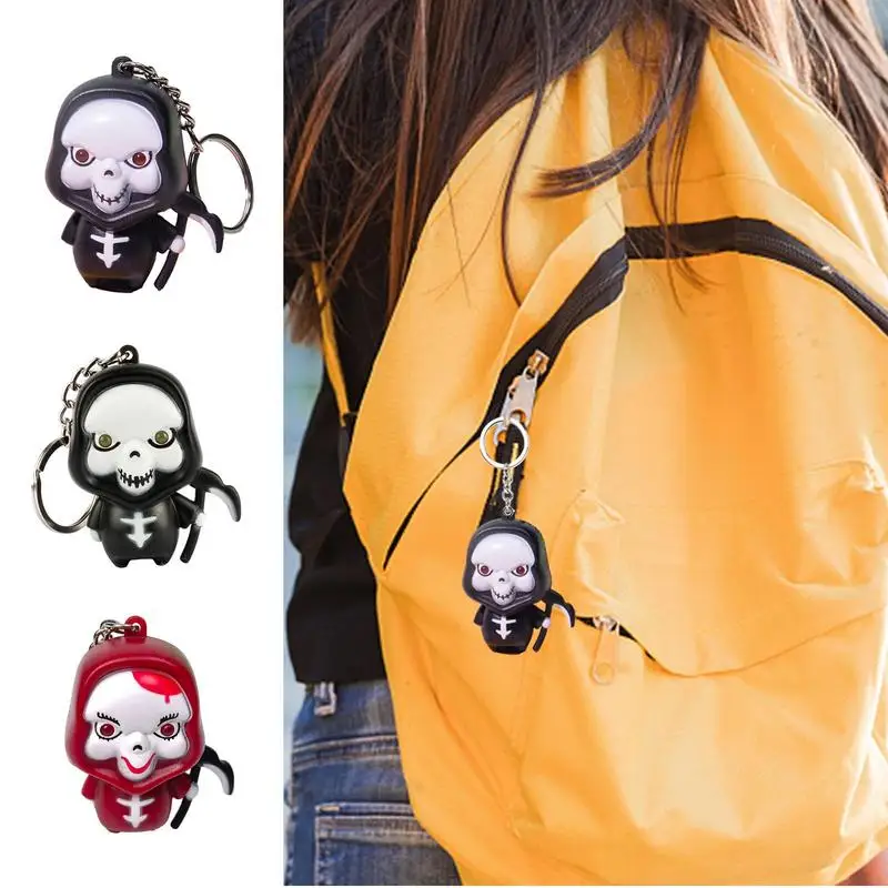

Horror Figure Glowing Ghost Reaper with LED Light & Sound Scream Horror Keychain Party Favors for Backpacks Car Keys Kids Adults