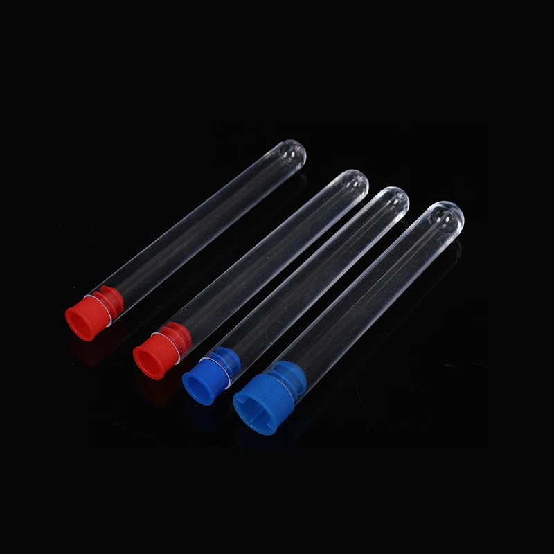 Laboratory Transparent Test Tube 50pcs 13x100mm ( 8ml ) Clear PS Plastic Test Tubes Set With Blue Or Red Caps