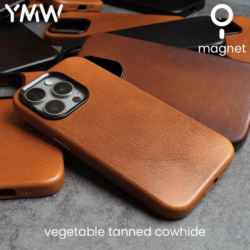 Магнитный чехол YMW из натуральной кожи для iPhone 15 Pro Max 14, индивидуальный Магнитный чехол из воловьей кожи для телефона