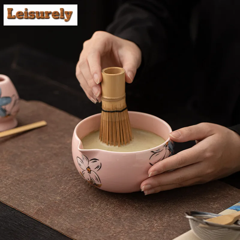 2pc/lot Handmade Sakura Pink Home Easy Clean Matcha Tea Set Tool Stand Kit Bowl Whisk Scoop Gift Ceremony Japanese Accessories