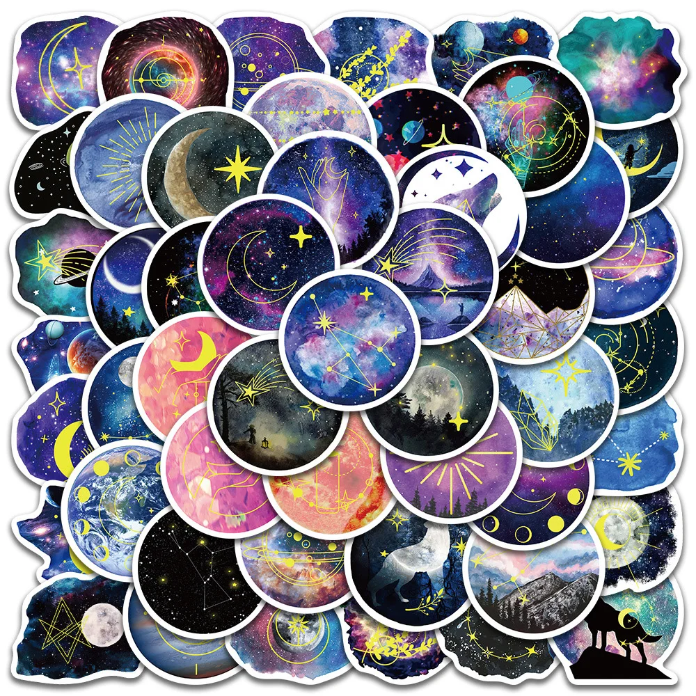 10/30/50pcs Dream Starry Sky Moonlight Stiackers Aesthetic Cartoon Decals Decorative Diary Phone Case Guitar Vinyl Sticker Packs gold stamping book cover starry pattern book cover diary cloth cover for books 23 50x15 50x0 10cm