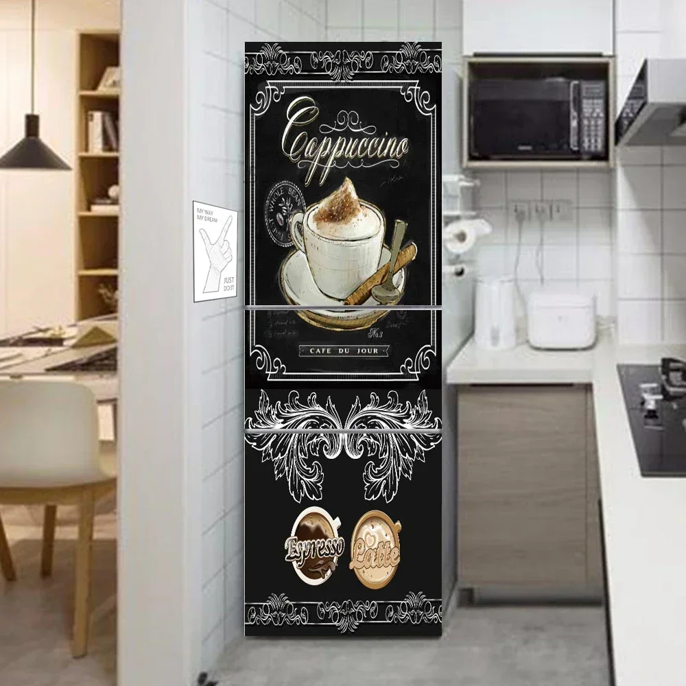 Customized Delicious Fruit Dessert Refrigerator Door Mural Sticker Waterproof PVC Kitchen Closet Fridge Door Wallpaper Stickers