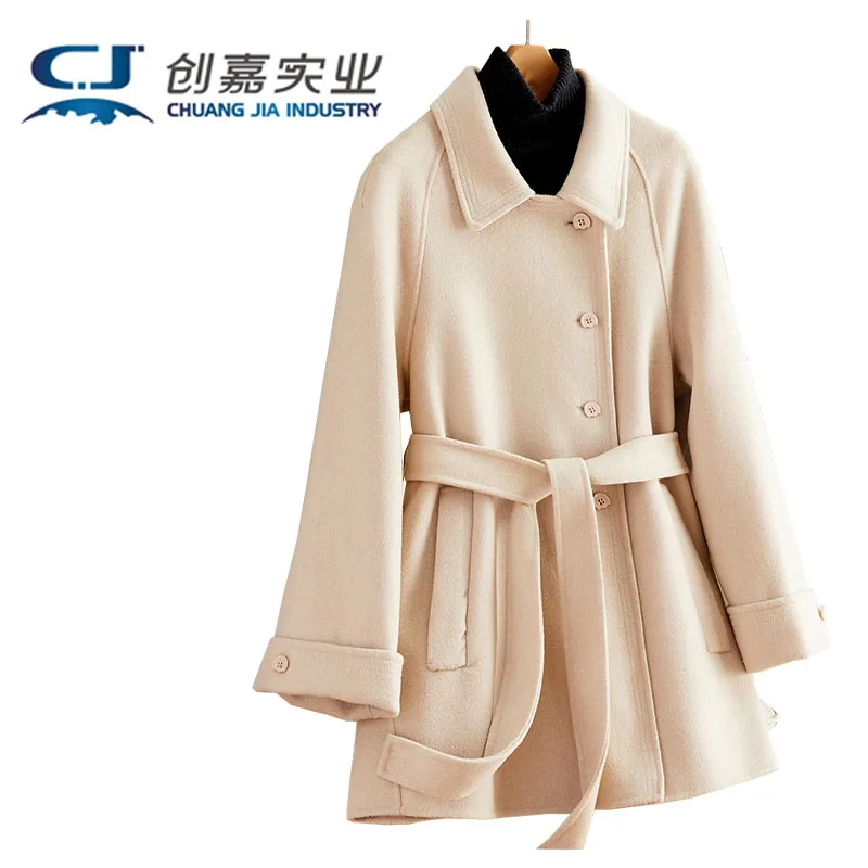 

Autumn Winter Women's Wool Coat Single-breasted Belt Coat Light Luxury Women's Soft Luster Warm Temperament Black Fur Fashion