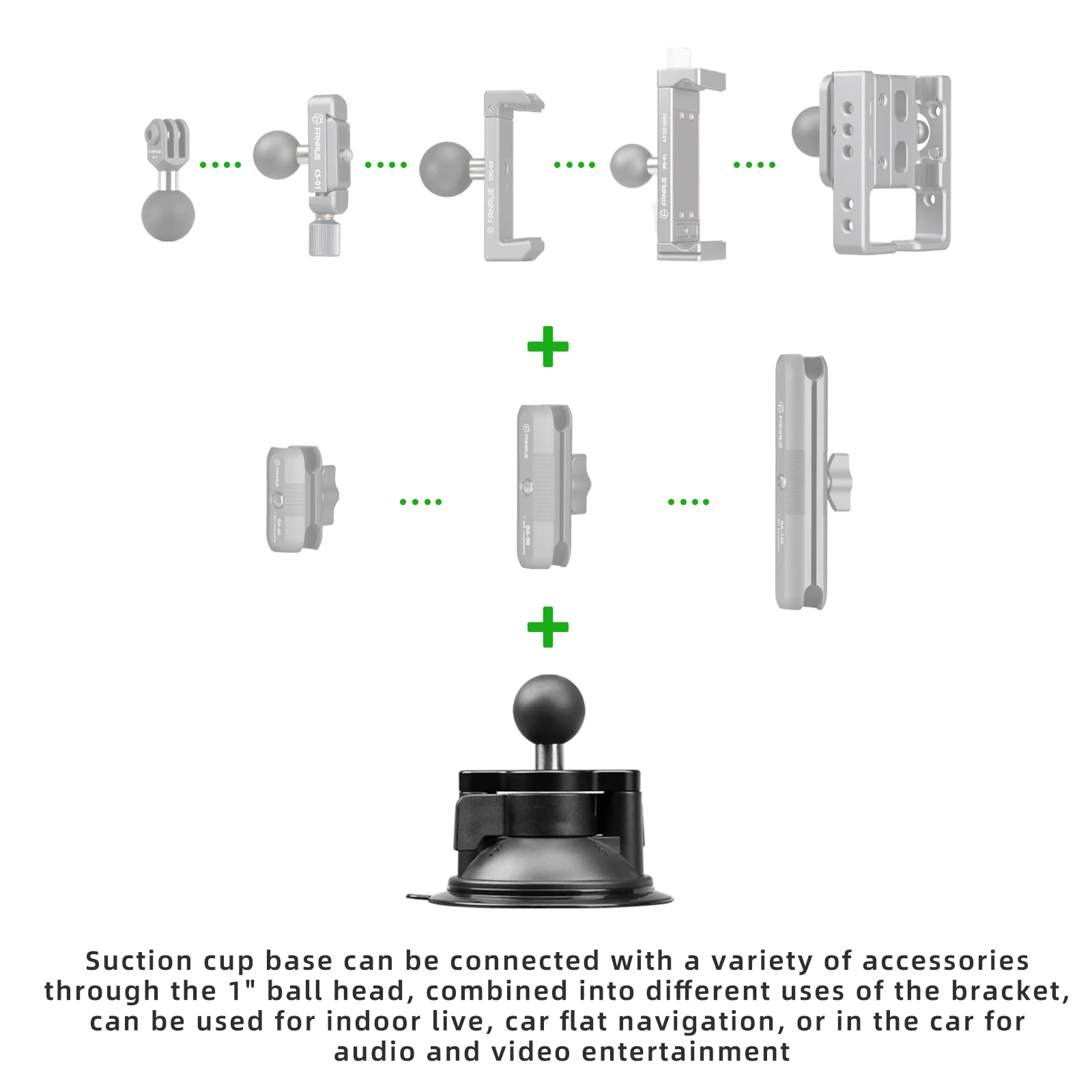 FANAUE 1 inch Ball Mount Adapted Twist Suction Cup Car base window Twist Lock Suction Cup Base for RAM Mount Double Socket Arm