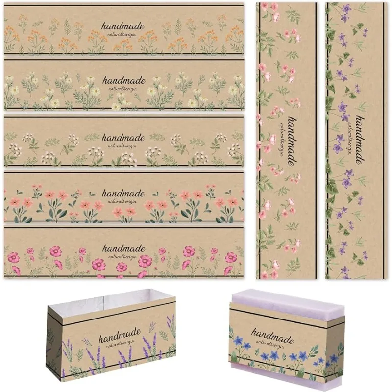 90pcs 9 Styles 8.2 Inch Long Soap Wrapper Kraft Paper Texture Wrap Paper Tape Vertical Tag Sleeves Covers soap wrapping paper