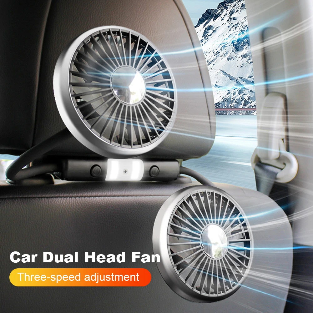 Car Seat Back Cooling Fan Dual Head Car Fan 3-Speed 360 Degree Rotatable Auto Cooler For Car Truck Accessories