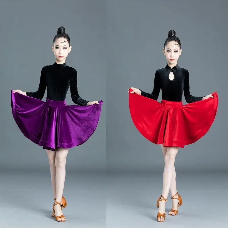 Latin Dance Girl Long sleeved Split Latin fringe Half Skirt Dance New Performance Clothing dresses for women