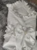 Luxury Soft Satin Wedding Fabric Infant Swaddle Blankets Soft Baby Girls Boys Stroller Wraps With Sash White Christening swaddle 1