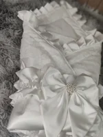 Luxury Soft Satin Wedding Fabric Infant Swaddle Blankets Soft Baby Girls Boys Stroller Wraps With Sash White Christening swaddle