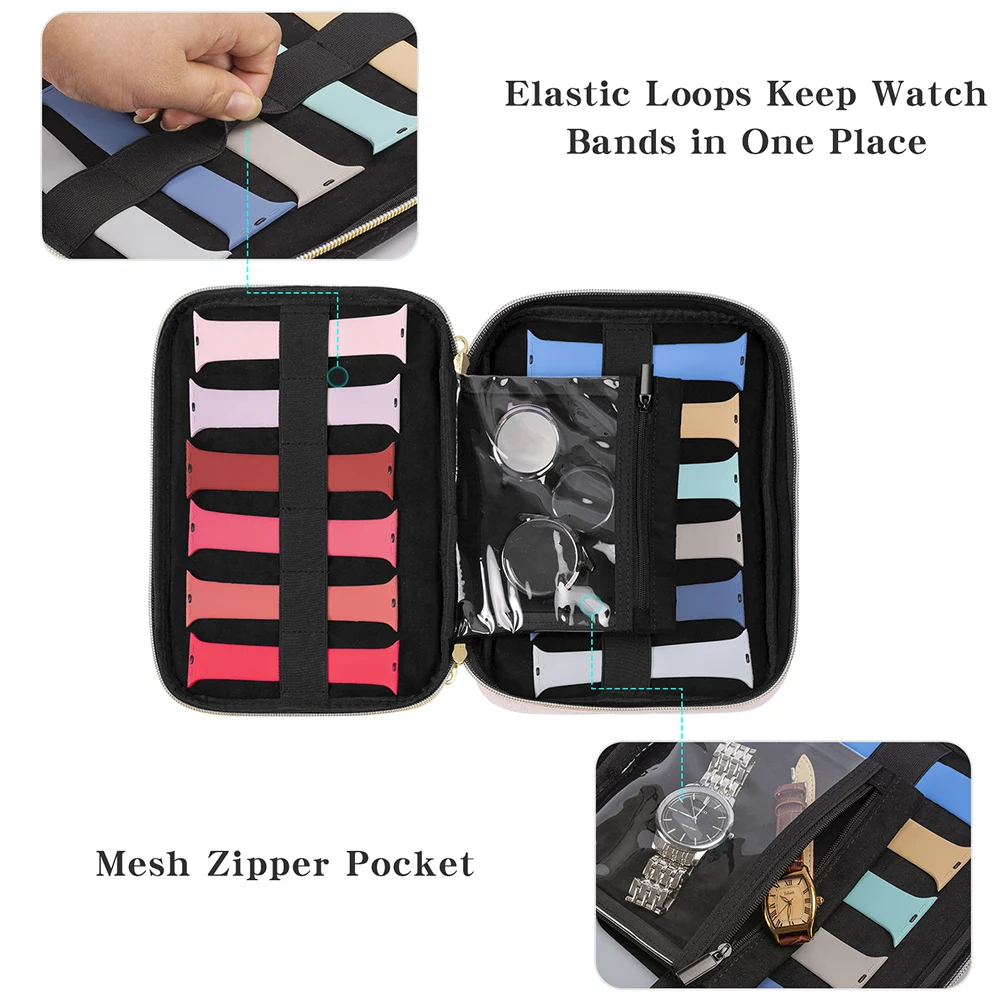 Watch Organizer Case Multifunction Portable Travel for Apple Watch Strap Band Storage Bag Watchband Holder Case Pouch Gray Black watch storage box,watchband storage bag,watch storage bag,watch storage pouch