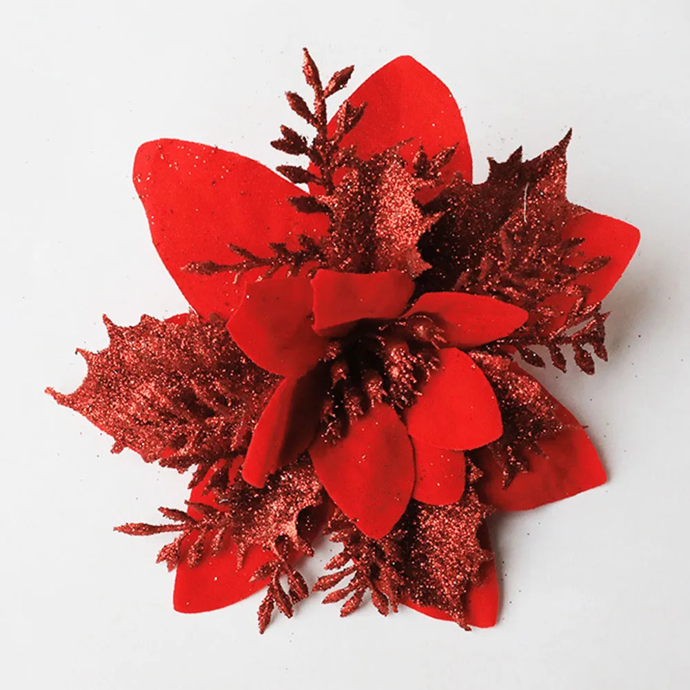 thumbnail image 1 of Christmas Poinsettia Glitter Flower Hanging Xmas Party Tree Decoration DIY Garlands Home Wedding Party Decorations Artificial, 1 of 5