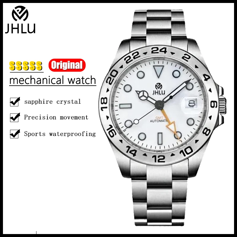 

New JHLU GMT Watch for Pagani Design Mens Automatic Mechanical Watch 42mm Sapphire Stainless Steel Waterproof Watch Reloj Hombre