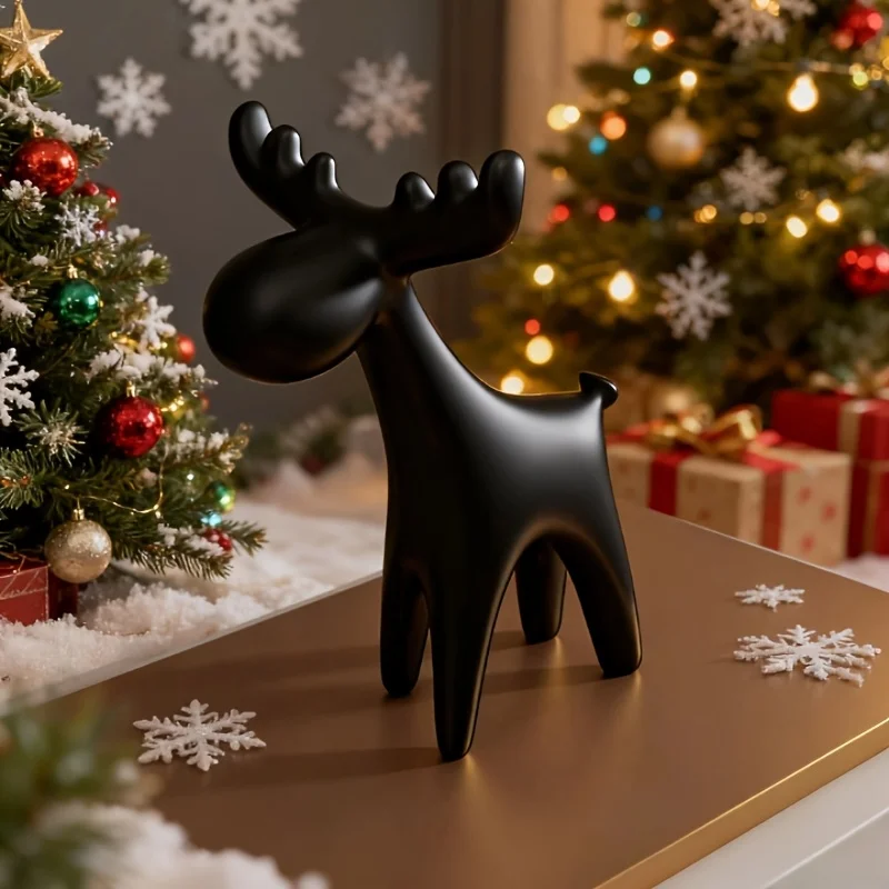 White Modern Minimalist Deer Statue – Elegant Small Stag Sculpture with Large Antlers, Cute Plastic Animal Decoration