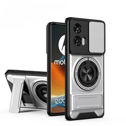 Rugged Shockproof Phone Case with Slide Lens Protector and Stand - Motorola Moto X70 Air (Silvery)