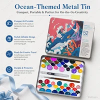 52 Colors Watercolor Paint Set Metal Tin Box Shell Pan with Water Brush Detail Brush Portable Artist Kit for Painting DIY Art 4