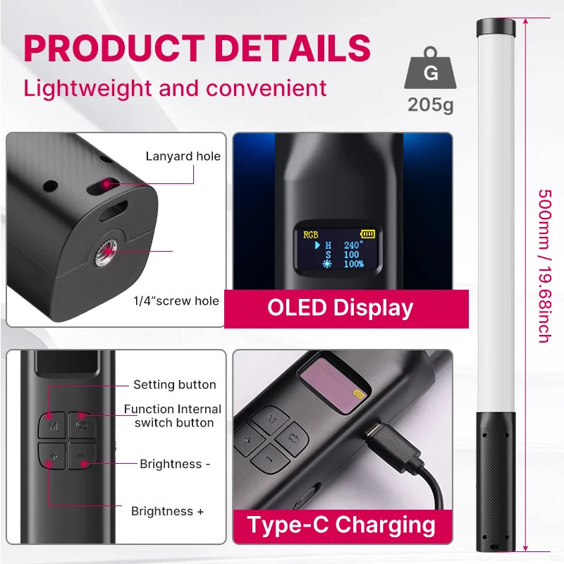 Ulanzi Handheld Rgb Luz Colorida Stick Varinha de Luz Led Cri 95 Mais 2500k-9000k Lâmpada de Estúdio de Fotografia Vl119 19.68 - Image 3