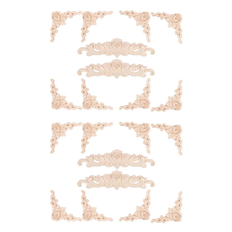 

Розничная продажа, 20 шт., деревянная резная настенная декоративная цветочная деревянная резная аппликация, угловая декоративная деталь