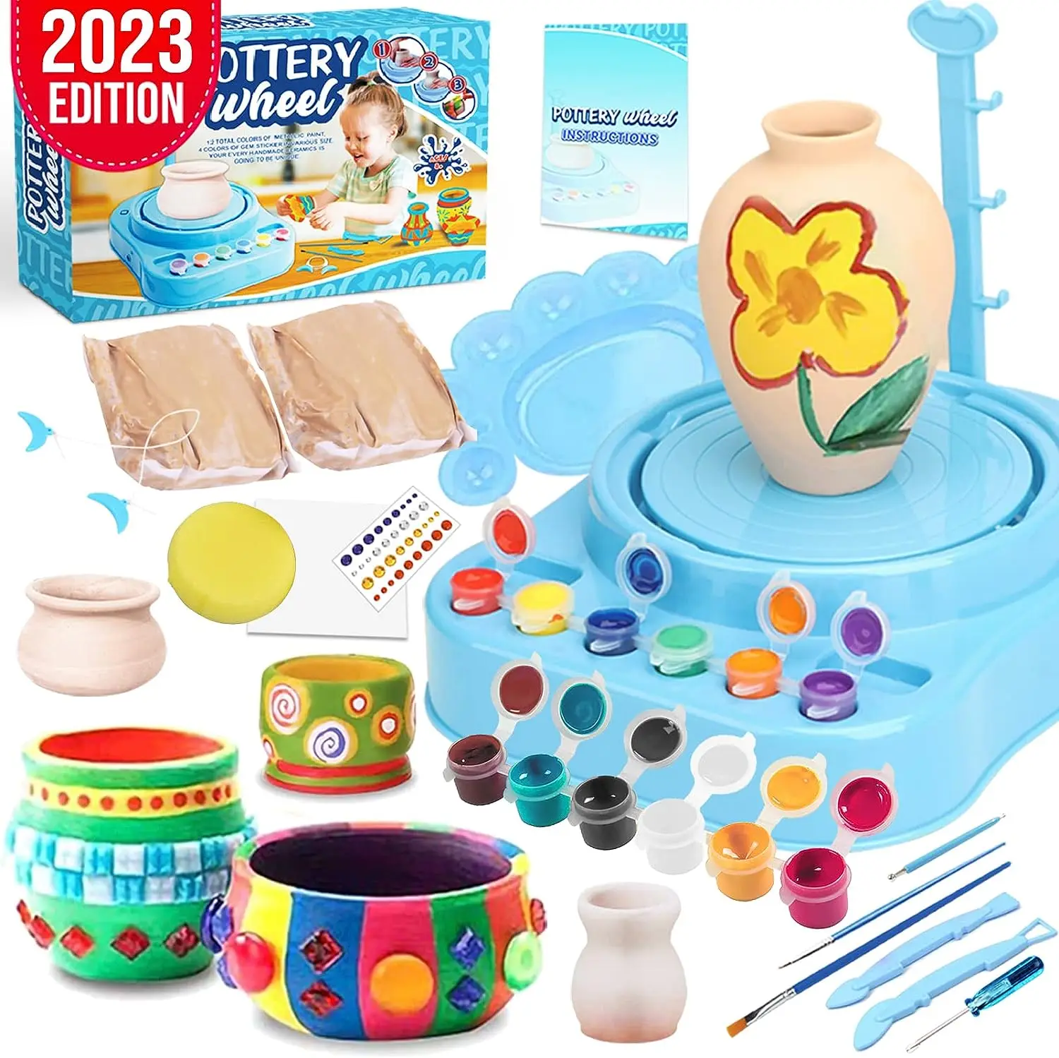 Pottery Wheel, Dinosaur Art Craft Kit, DIY Pottery Studio with USB Cord,  Craft Activity, Artist Studio, Ceramic Machine with Air-Dry Clay,  Educational