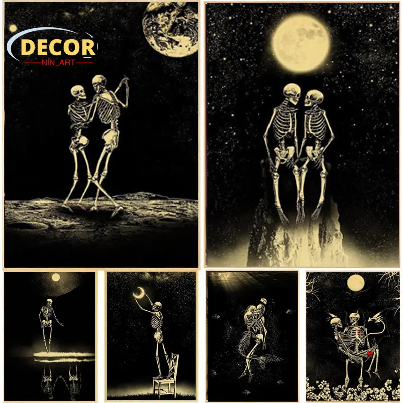 

Simple Skull Love Married In Love Posters Retro Kraft Paper Prints Vintage Home Room Cafe Bar Art Wall Decor Aesthetic Painting