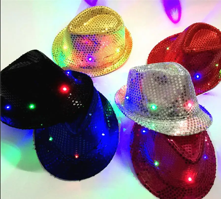 TUDUZ clignotant Light Up Led Coloré Sequin Unisexe Déguisement Dance Party Hat Adult Adultes Déguisement Coloré Sequin Chapeau Borsalino 