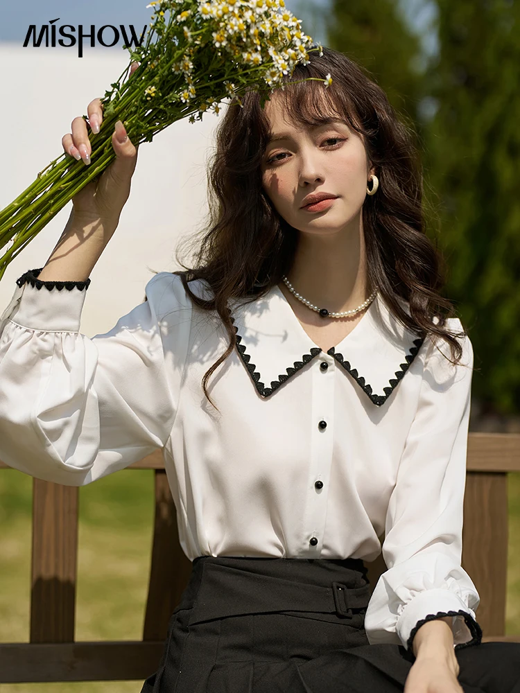 MISHOW French Vintage Shirt for Women 2023 Spring Summer Single Breasted Doll Collar Lightweight Female Casual Shirts MXC13C0005 low price and lightweight ruide r2 gps collimator data collector robotics reflectorless total station for 4000m single pri