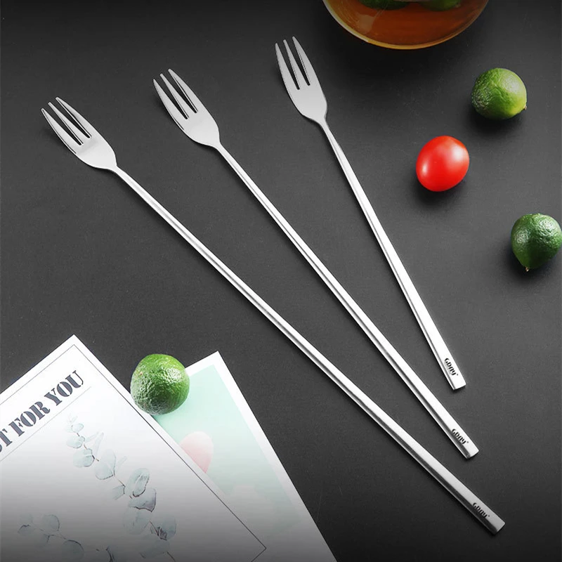 Description Picture 5 of item304 Stainless Steel Tea Spoon Long Handle Cocktail Coffee Ice Cream Stirring Scoop Dessert Fork Kitchen Tableware Bar Tools