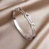 Classic Stainless Steel Metal Cross Geometric Bracelet for Women Elegant Letter Bangles Rust-proof Wrist Jewelry 3