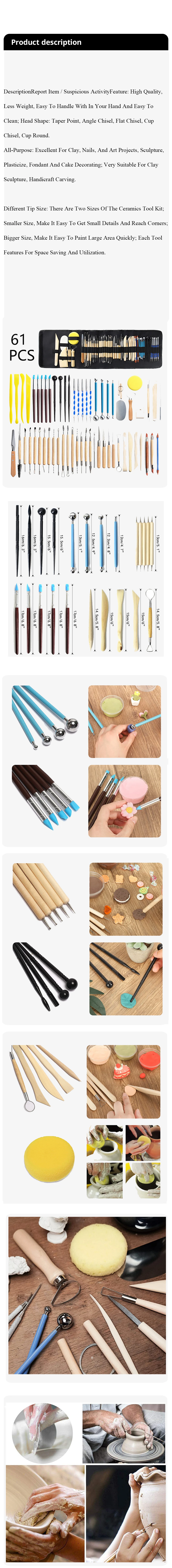 Description Picture 2 of item61pcs Pottery Clay Tools Sculpting Sculpt Smoothing Wax Carving Ceramic Polymer Shapers Modeling Carved Ceramic DIY Tool