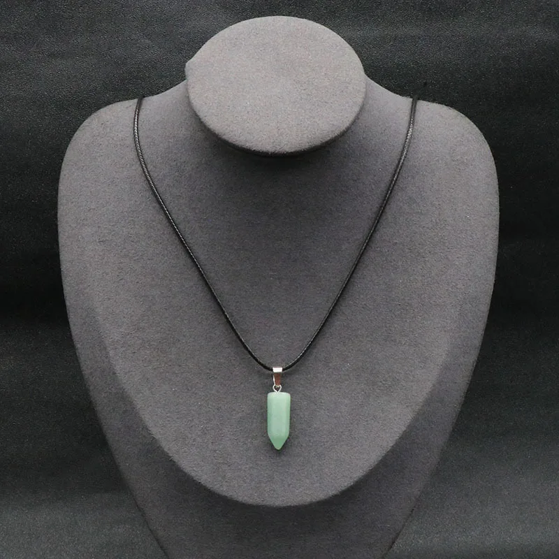 Natural Stone Hexagon Column Pendant Tiger's Eye Opal Amethysts Quartz Crystal Chakra Reiki Healing Necklace