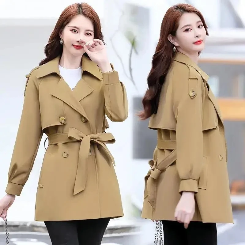 

2023 New Women Windbreaker Spring Autumn British Solid Belt Trench Coat Women Loose Windbreaker Double Breasted Casual Coat