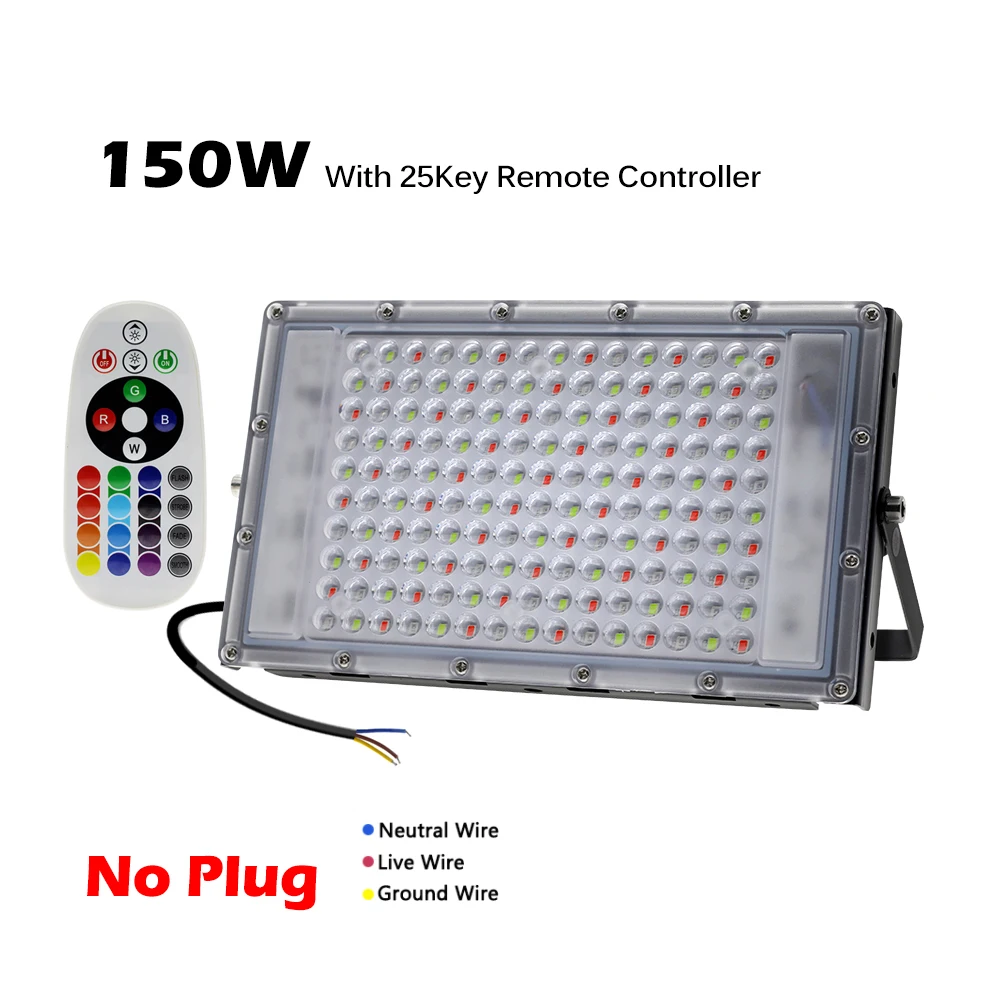 150W Led Flood Light IP65 Waterproof RGB Floodlight Outdoor LED Spotlight Landscape Lighting With Remote Control EU Plug solar security light Floodlights