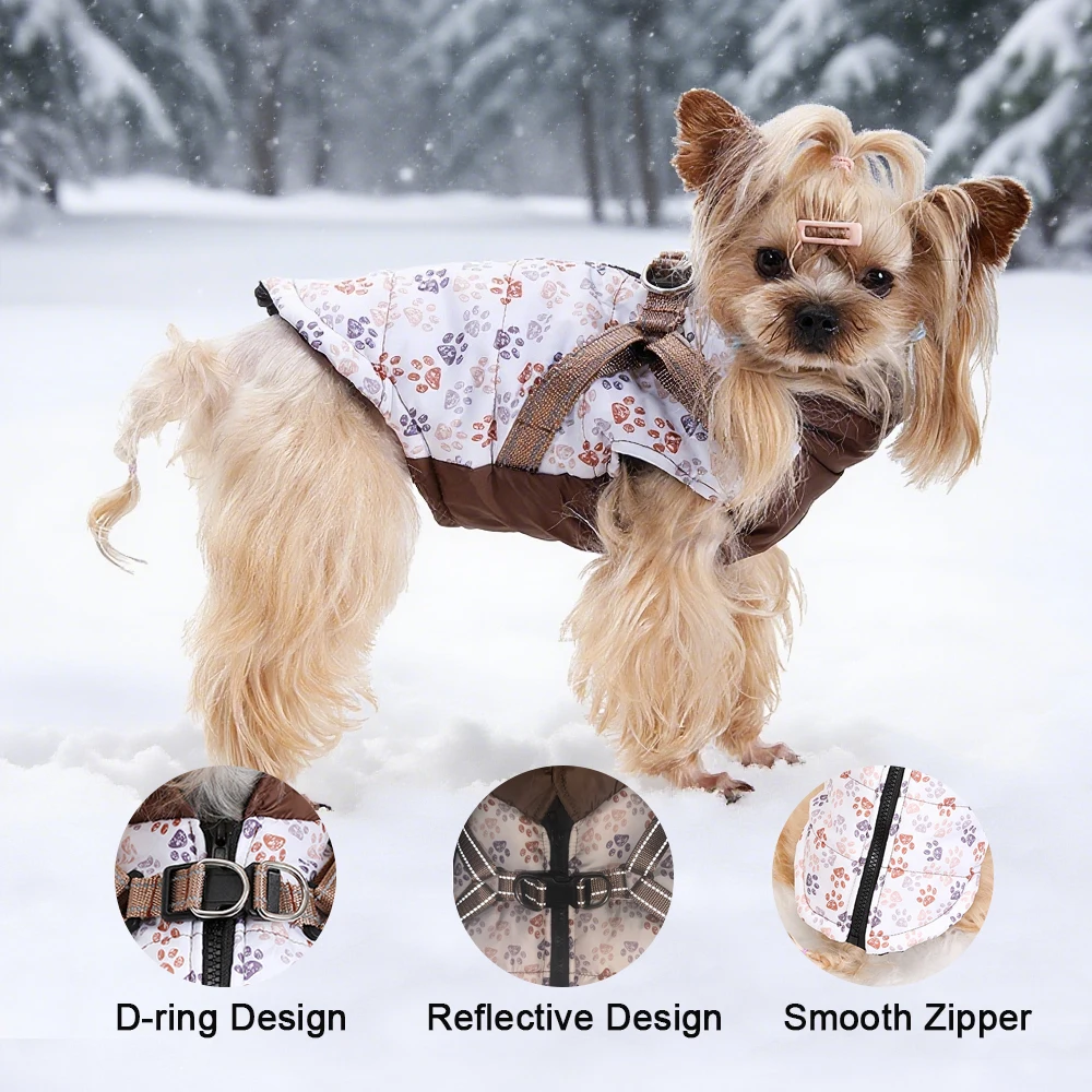 Pet Puppy Jacket With Harness Autumn Winter Warm Dog Clothes