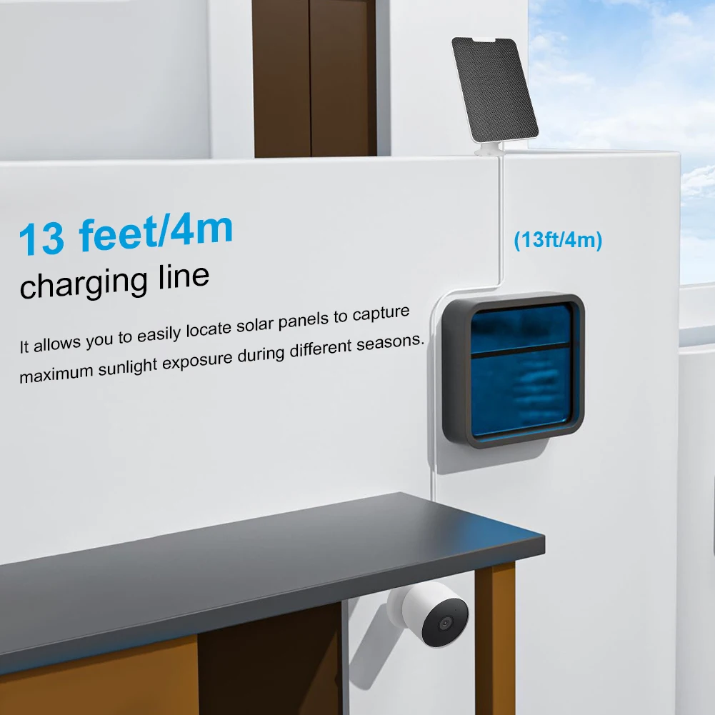 태양 전지 패널 충전기, IP65 방수 단결정 태양 전지 패널, 랙 및 스크루 드라이버 포함, 구글 네스트 캠 호환, 4W, 5V