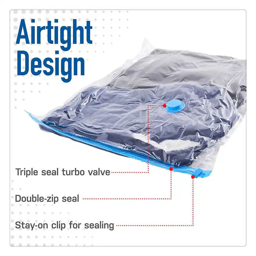 5 Pack Vacuum Compression Bags For Clothes 40x60cm 60x80cm 80x120cm Transparent Plastic Double-Zip Seal Airtight Storage Bag 3