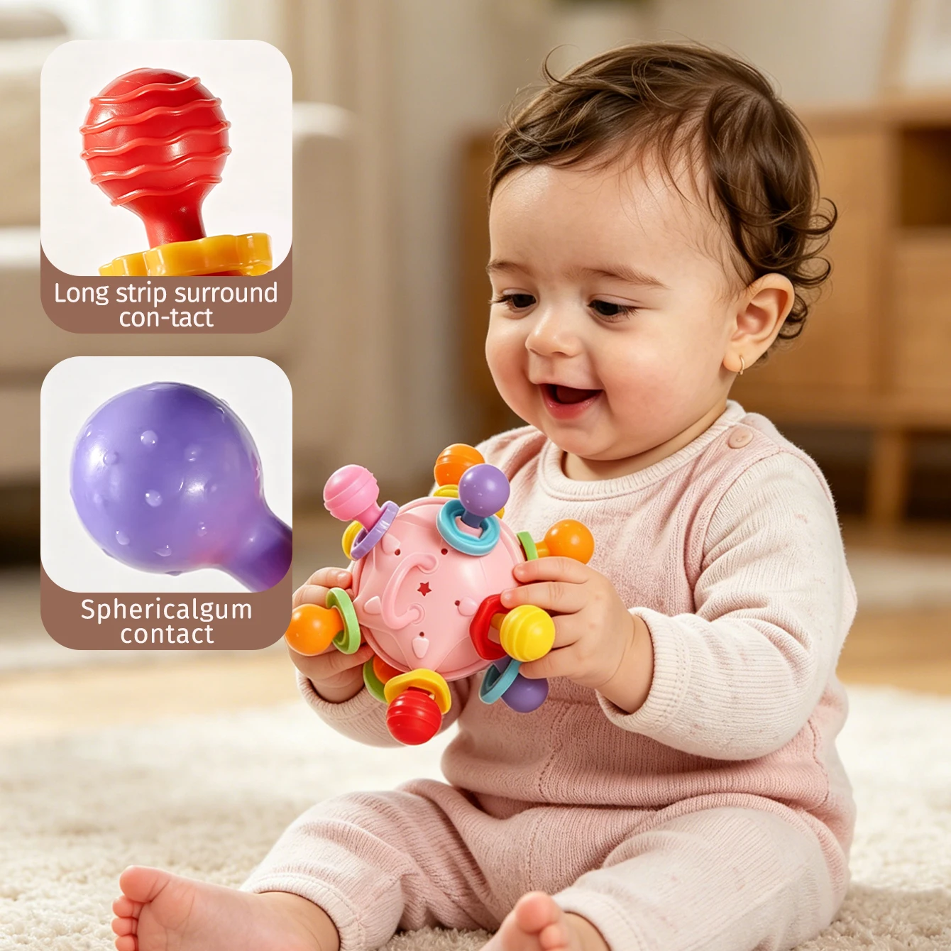 Montessori Baby Teething Toys Sensory Chew Teething Ball Rattle Grasping Activities Babies Toys for 0-18 Months Girls Boys Gifts - 3
