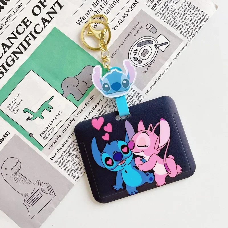 Disney Stitch Card Sleeve New Cute Cartoon Portable Students Meal Campus Bus Subway Card Hanging School Bag Case for Gift