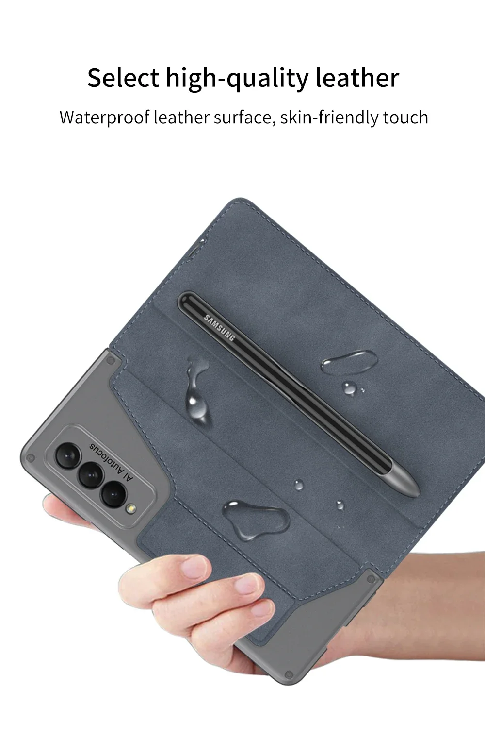 Original Case For Samsung Galaxy Z Fold 4 3 Frosted Leather Card Package Pen Hol