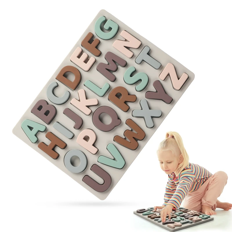 

English Alphabet Cognitive Matching Board Kids Toy Silicone Puzzle Baby Early Educational Montessori Learning Toys for Children